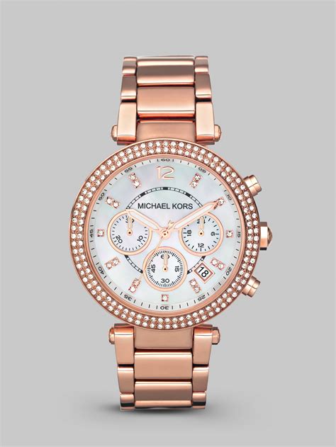 michael kors parker watch mother of pearl face|Michael Kors parker rose gold.